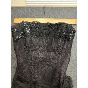 Tadashi Dress Womens 4 Black Silk Strapless Lace Drop Waist 80s Romantic
